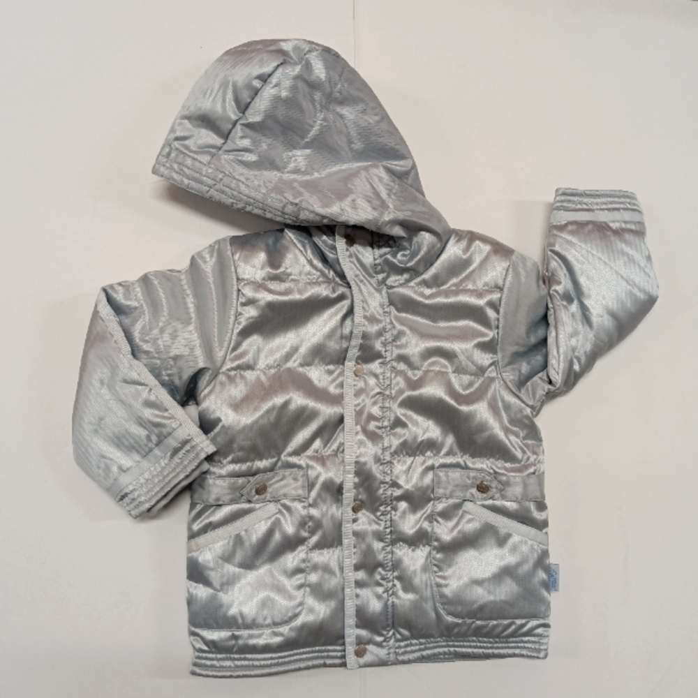 La Petite Ourse Miniman Unisex Kids Hooded Silver Blue Puffer Coat